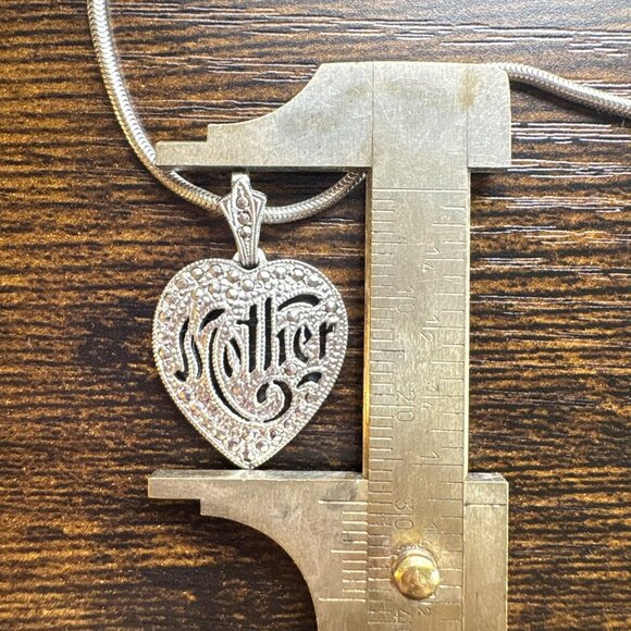 VTG Solid Sterling Silver 925 Mother Heart Pendant Necklace Size 18" Length - Picture 11 of 14